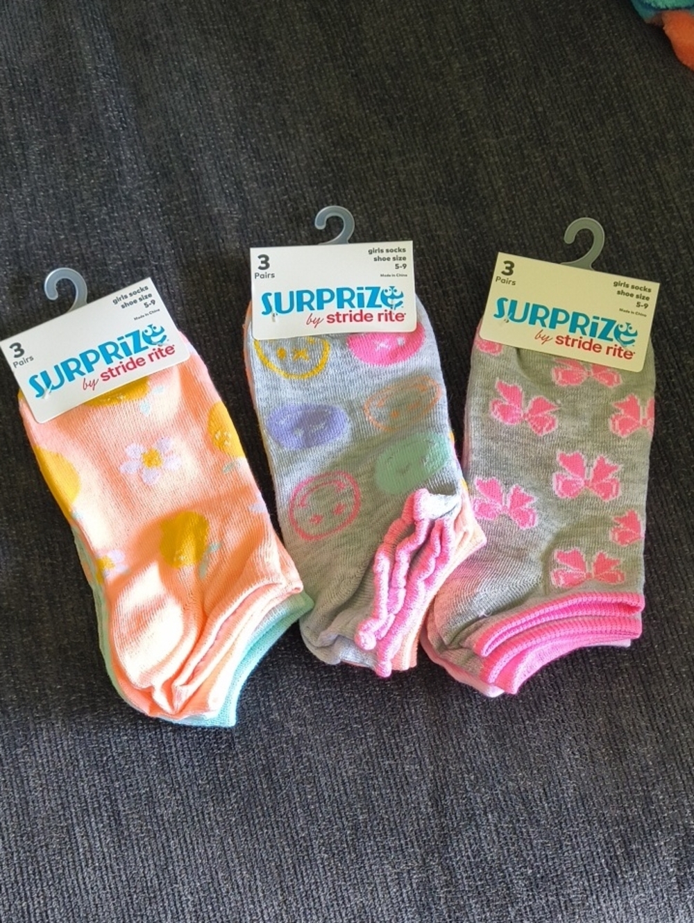 Girls' 3-Pack Ankle Socks Bundle— Pink & Gray